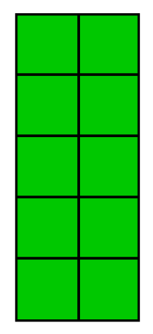 «Tall, slender rectangle divided into a grid of squares. The rectangle is two squares wide and five squares tall.»