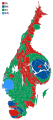 Cartogram of the map to the left with each municipality rescaled to the number of valid votes cast.