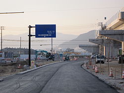 建設当時の広島南道路・広島高速3号線。江波二本松から観音方面を望む。