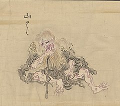 20 Yamamba (山んば) is a Japanese yōkai also known as Yamauba (山うば), Onibaba (鬼婆), Yama-onna (山女), Yama-hime (山姫), and Kijo (鬼女).[50] Yamamba are female yōkai that live alone in mountain huts. They occasionally offer a place to sleep for the night to travelers in the form of an old woman or beautiful young woman. After their guests fall asleep, they transform into their true form and eat their guests. Stories of yamamba encounters have been spread through those lucky enough to escape. Stories of yamamba are often bedtime stories for children warning them to not go near the mountains. In classic folklore, yamamba typically preys on travelers and merchants such as ox-drivers, horse drivers, and coopers, who often travel between villages and walk through the mountains. They are thought to have widely spread the tales of yamamba.[51] Yamamba are typically portrayed in two ways. There are tales in which yamamba is a fearful monster that attacks and eats travelers, and tales in which yamamba is a benevolent yōkai that gives good fortune to people who were kind to her.[52]