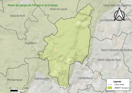 Carte de la ZNIEFF de type 2 sur la commune.