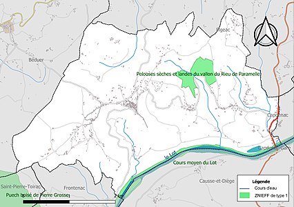 Carte des ZNIEFF de type 1 sur la commune.