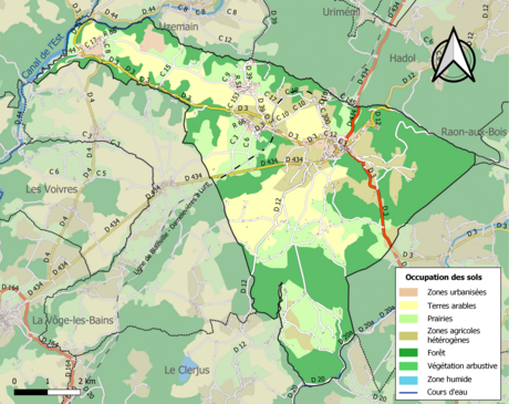 Carte en couleurs présentant l'occupation des sols.