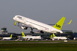 An airBaltic Boeing 757−200WL.