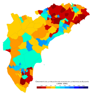 Crecimiento de la población por municipio entre 2008 y 2018