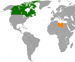 Map indicating locations of Canada and Libya