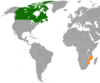 Location map for Canada and Mozambique.