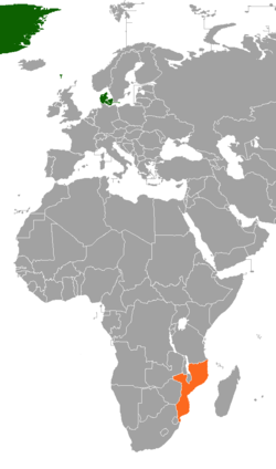 Map indicating locations of Denmark and Mozambique