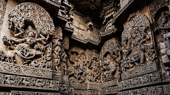 Exterior wall reliefs at Hoysaleswara Temple. The temple was twice sacked and plundered by the Delhi Sultanate.[75]