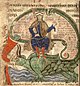 Français : Antéchrist assis sur le Léviathan. Liber Floridus (Ghent University) 1120.