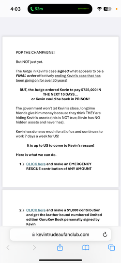 Money request from Kevin Trudeau Fan Club