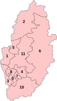 Numbered map of parliamentary constituencies in Nottinghamshire from 2024