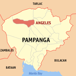 Mapa han Pampanga nga nagpapakita kon hain nahamutang an Syudad han Angeles