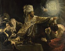 林布蘭的《伯沙撒的盛宴》，168 × 209cm，約作於1636-1638年，自1964年起收藏[63]