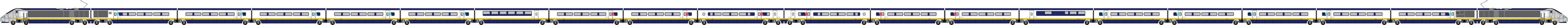 Illustration of a Three Capitals set in original Eurostar livery with SNCF branding