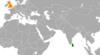 Location map for Sri Lanka and the United Kingdom.