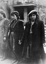 IPN copy #26 Hehalutz women captured with weapons. Małka Zdrojewicz on the right of this photograph survived Majdanek; the other two died in the Shoah (Rachela Wyszogrodzka at left died in KZ Camp; her sister Bluma Wyszogrodzka was shot and killed after this picture was taken)