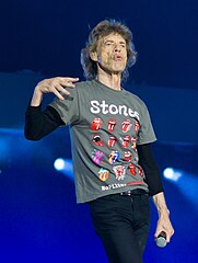 Mick Jagger wearing variations of the logo during the No Filter Tour in Paris, France