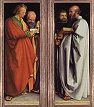 Albrecht Dürer, The Four Apostles. 1526. Features Peter, Paul, Mark and John.