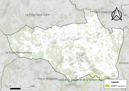 Carte de la ZNIEFF de type 2 sur la commune.