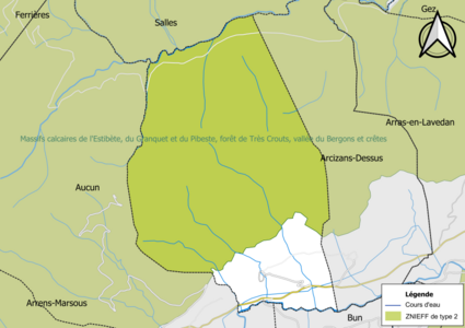 Carte de la ZNIEFF de type 2 sur la commune.