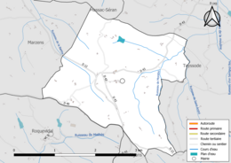 Carte en couleur présentant le réseau hydrographique de la commune