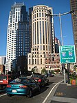 Signs in the Financial District point towards Downtown Crossing, Chinatown, Interstate 93, and Interstate 90