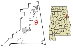 Location of Fruithurst in Cleburne County, Alabama.