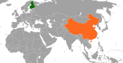 Map indicating locations of Finland and China