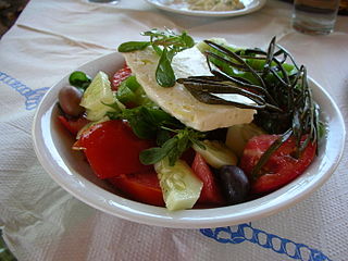 Horiatiki salad as served in the Dodecanese islands