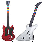 The guitar controllers bundled with Guitar Hero II: cherry red Gibson SG (PS2) and Gibson X-Plorer (Xbox 360)