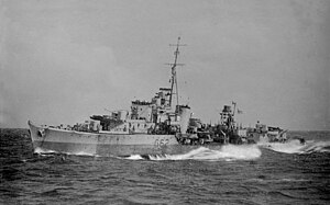 HMS Quality (G62) underway at sea on 13 May 1944
