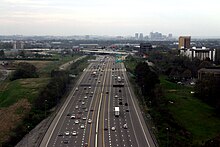 Aerial view of a 10-lane highway