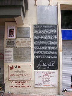 Memorial to Jorge Eliécer Gaitán in front of the place at which he was assassinated (Bogotá)