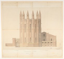 Plan for cathedral in 1880, with Neo-Gothic turrets