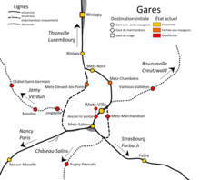 Plan du système ferroviaire de Metz