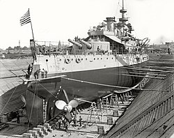 USS Oregon (BB-3) in dry dock, 1898