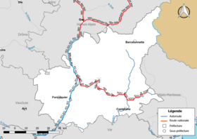 Carte du réseau routier national (autoroutes et routes nationales) dans le département des Alpes-de-Haute-Provence