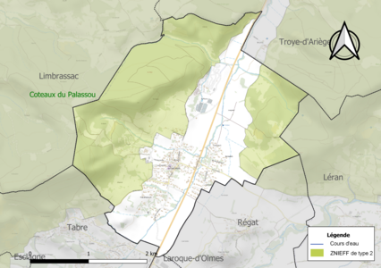 Carte de la ZNIEFF de type 2 sur la commune.