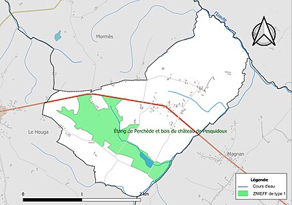 Carte de la ZNIEFF de type 1 sur la commune.