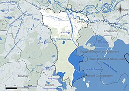 Carte en couleur présentant le réseau hydrographique de la commune