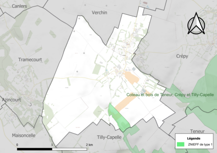 Carte de la ZNIEFF de type 1 sur la commune.