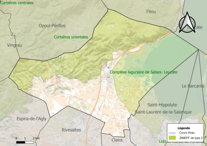 Carte des ZNIEFF de type 2 sur la commune.