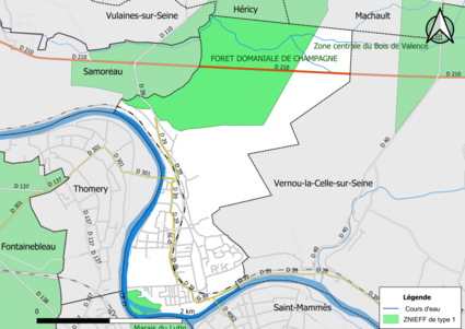 Carte des ZNIEFF de type 1 de la commune.