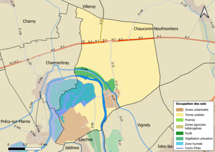 Carte des infrastructures et de l'occupation des sols en 2018 (CLC) de la commune.