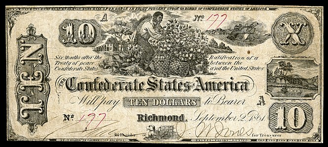 Ten Confederate States dollar (T29), by B. Duncan