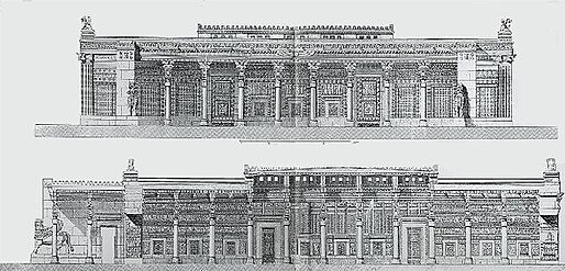 O palácio das 100 colunas reconstituído por Charles Chipiez (1884)