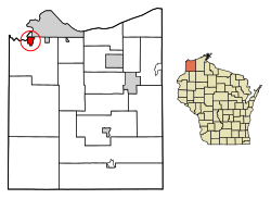 Location of Oliver in Douglas County, Wisconsin.