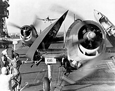 Grumman F6F Hellcats of the US Navy. The patented Sto-Wing system was common to Grumman fighters of World War II.