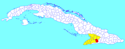 Guisa municipality (red) within Granma Province (yellow) and Cuba